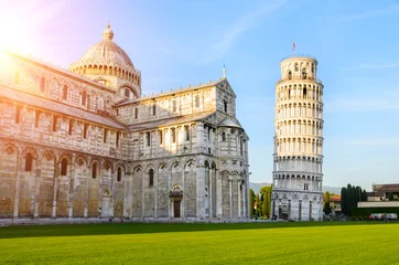 Foto op Plexiglas De scheve toren Sunset view of Leaning Tower of Pisa, Tuscany, Italy