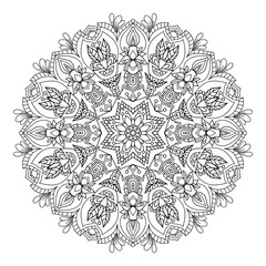 Mandala. Black and white decorative element. Picture for coloring. Element of the eastern circular pattern in the form of a stylized flower.