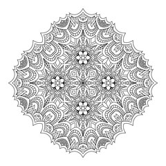 Mandala. Black and white decorative element. Picture for coloring. Element of the eastern circular pattern in the form of a stylized flower.