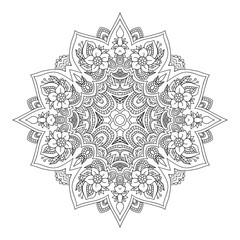 Mandala. Black and white diamond-shaped decorative element. Picture for coloring.