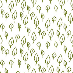 Foliage line seamless vector pattern on white background. Nature leaf background.