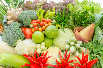 Different raw vegetables background , Healthy eating , organic vegetables herb