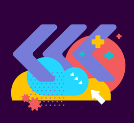 Vector illustration of bright creative abstraction on dark background with arrow and clouds. Modern colorful abstract concept.