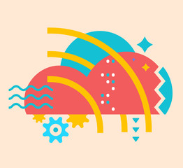 Vector illustration of bright creative abstraction on light background with cloud and wifi wave. Communication technology colorful abstract concept.