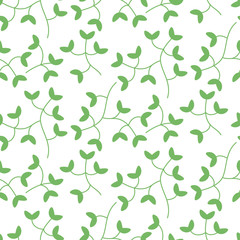 Dense tiny leaves seamless vector pattern on white background. Nature leaf background.