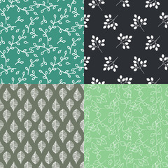 Leaves seamless vector pattern set background. Nature leaf green background.