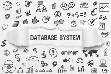 Database System / weißes Papier mit Symbole