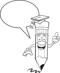 Cartoon illustration of a pencil with a blackboard.