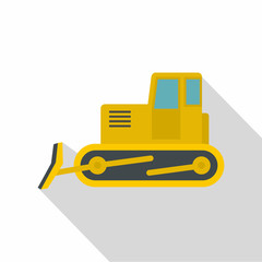Yellow bulldozer icon, flat style