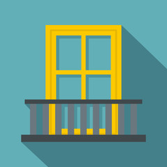 Balcony with a yellow window icon, flat style