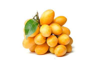 Marian Plum is a bunch on a white background,.sweet marian plum thai fruit isolated on white background ( Marian Plum and Plum Mango )