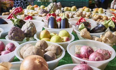 Bowls of fresh fruit and vegetables