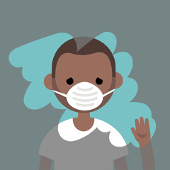 Young sad black character wiping a dirty window / flat editable vector illustration, clip art