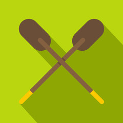 Two wooden crossed oars icon, flat style