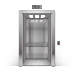 Vector Realistic Open Chrome Metal Office Building Elevator Doors Isolated on Background
