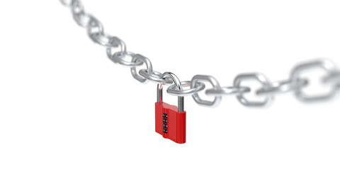 3d illustration of red padlock with code.