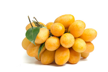 Marian Plum is a bunch on a white background,.sweet marian plum thai fruit isolated on white background ( Marian Plum and Plum Mango )