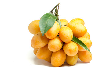 Marian Plum is a bunch on a white background,.sweet marian plum thai fruit isolated on white background ( Marian Plum and Plum Mango )