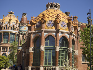 Fototapeta na wymiar Recinto modernista del Hospital de la Santa Cruz y San Pablo declarado por la UNESCO patrimonio de la humanidad , en Barcelona, Abril 2017