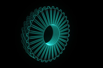 Cogwheel Gear in Hologram Wireframe Style. Nice 3D Rendering
- 143943527