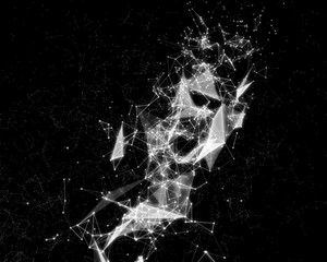 Abstract digital background with blue cybernetic particles.