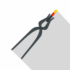 Blacksmith pincers icon, flat style