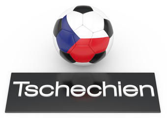 Fußball mit Flagge Tschechien, deutsche Version, Version 1, 3D-Rendering	