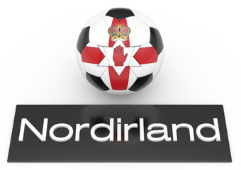 Fußball mit Flagge Nordirland, deutsche Version, Version 1, 3D-Rendering	