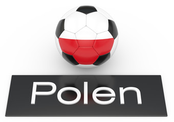 Fußball mit Flagge Polen, deutsche Version, Version 1, 3D-Rendering	