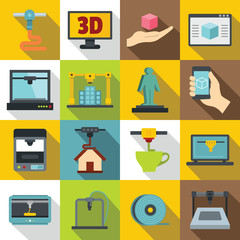 3D Printing icons set, flat style