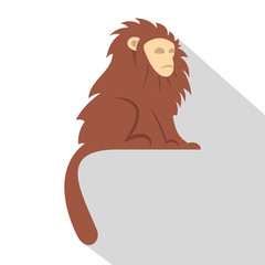 Monkey with long brown hair i icon, flat style