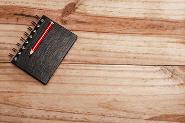 notebook, pencil in desktop