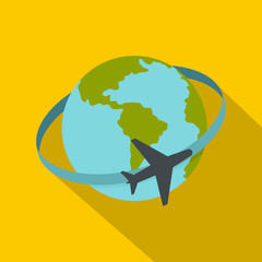 Travelling by plane around the world icon