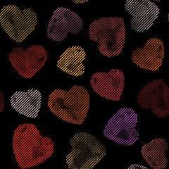 Seamless colorful lines vector hearts pattern. Texture for cover, paper, gift, fabric, textile. Ornament for Valentines Day.