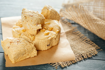 traditional eastern desserts on wooden background