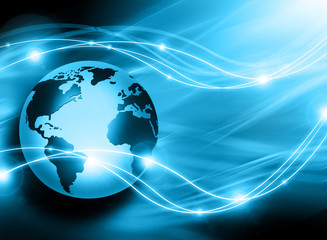 Best Internet Concept of global business. Globe, glowing lines on technological background. Wi-Fi, rays, symbols Internet, 3D illustration
