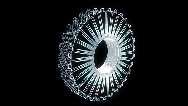 Cogwheel Gear in Hologram Wireframe Style. Nice 3D Rendering
