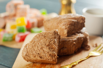 traditional eastern desserts on wooden background