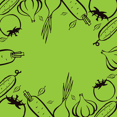 Farmers market. Frame for menu. Food design template. Vintage logo vegetables. Hand drawn illustration.