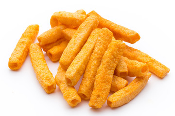 Potato fry on white isolated background.