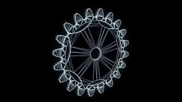 Cogwheel Gear in Hologram Wireframe Style. Nice 3D Rendering
