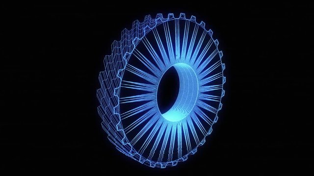 Cogwheel Gear in Hologram Wireframe Style. Nice 3D Rendering
