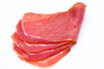 Pork ham slices isolated on white background.