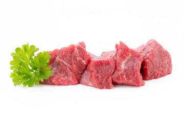 fresh meat on slice on the white background.