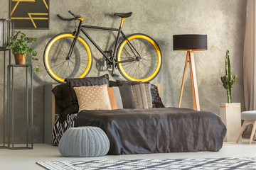 Bicycle hanging above the bed