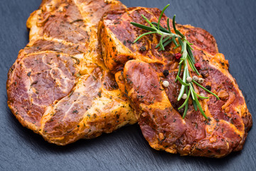 Pork chops, pepper and rosemary marinade.