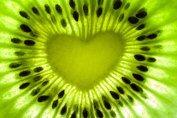 Kiwi shaped like a heart macro