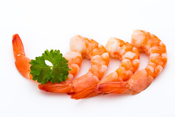 Steamed tiger shrimp isolated on white background.
