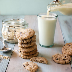 Oatmeal cookies with cranberries on wooden background 
