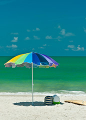 Colorful Beach Umbrella on a tropical beach on the Gulf of Mexico